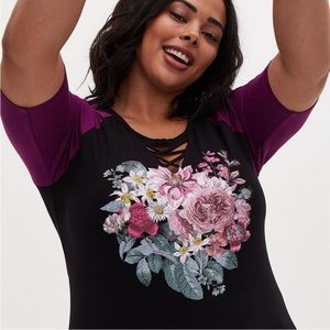 Torrid Super Soft Floral Lattice Raglan Tunic Tee